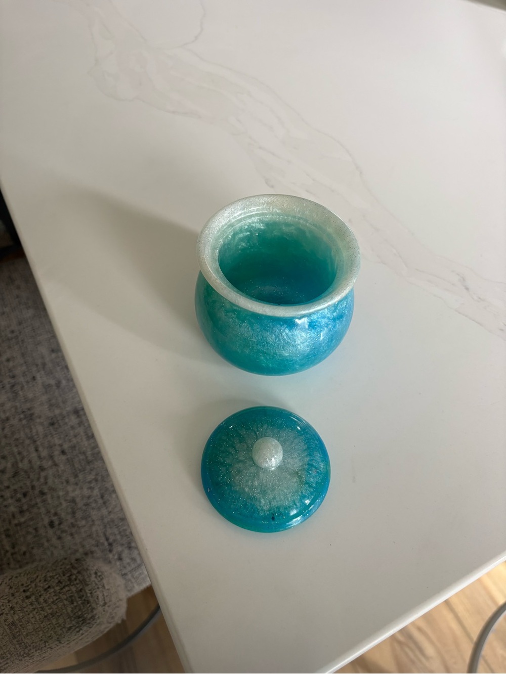 Handmade Teal Resin Trinket Jar